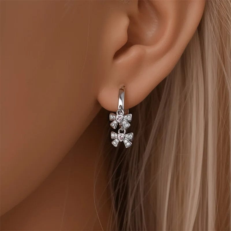 Double Bow Dangle Hoop Earrings