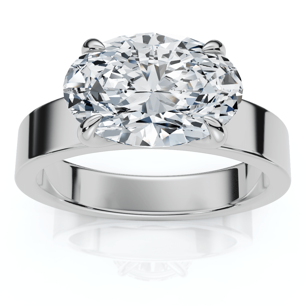 Certified 2Ct Oval East West Cigar Band Solitaire Engagement Ring Lab Grown