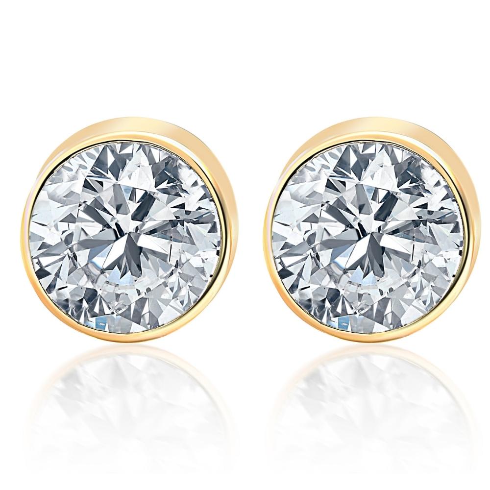 .85Ct Round Brilliant Cut Natural Diamond Stud Earrings in 14K Gold Round Bezel Setting