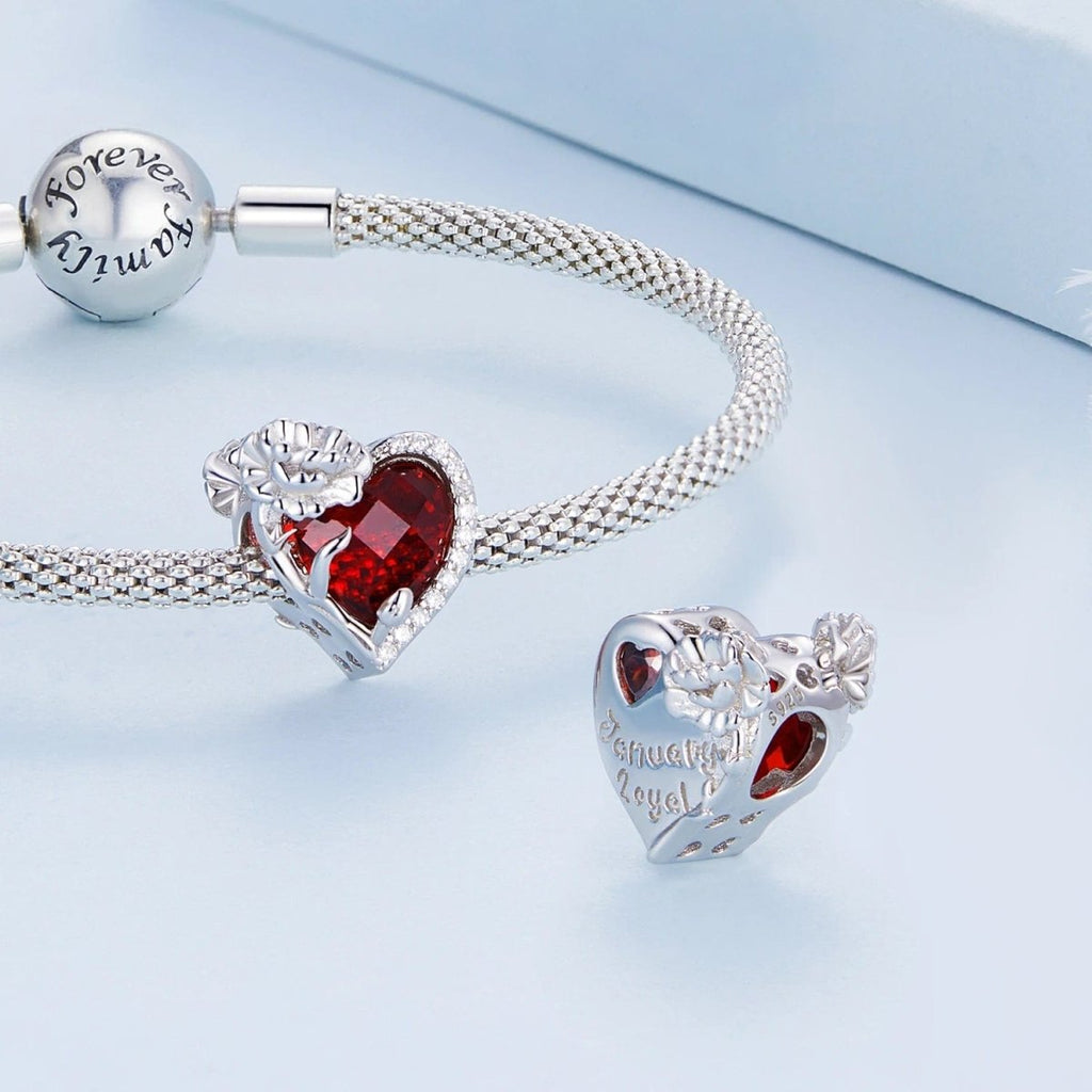 Floral Heart Crystal Birthstone Charms