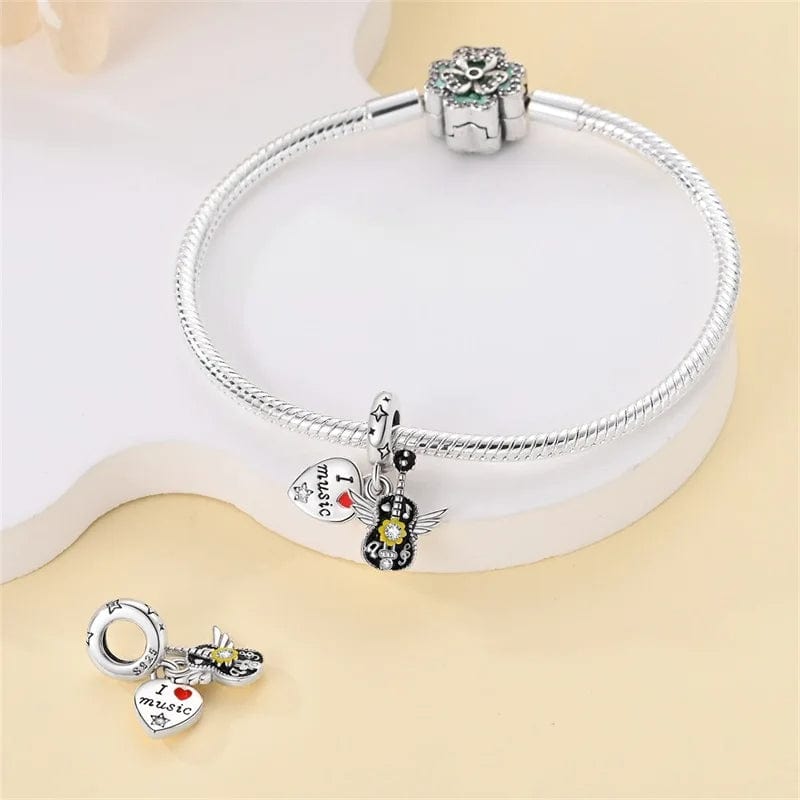 I Love Music Flying Guitar Dangle Charm