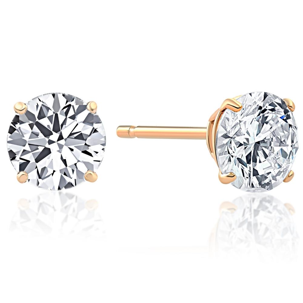 1.50Ct Round Brilliant Cut Natural Quality VS2-SI1 Diamond Stud Earrings in 14K Gold Basket Setting