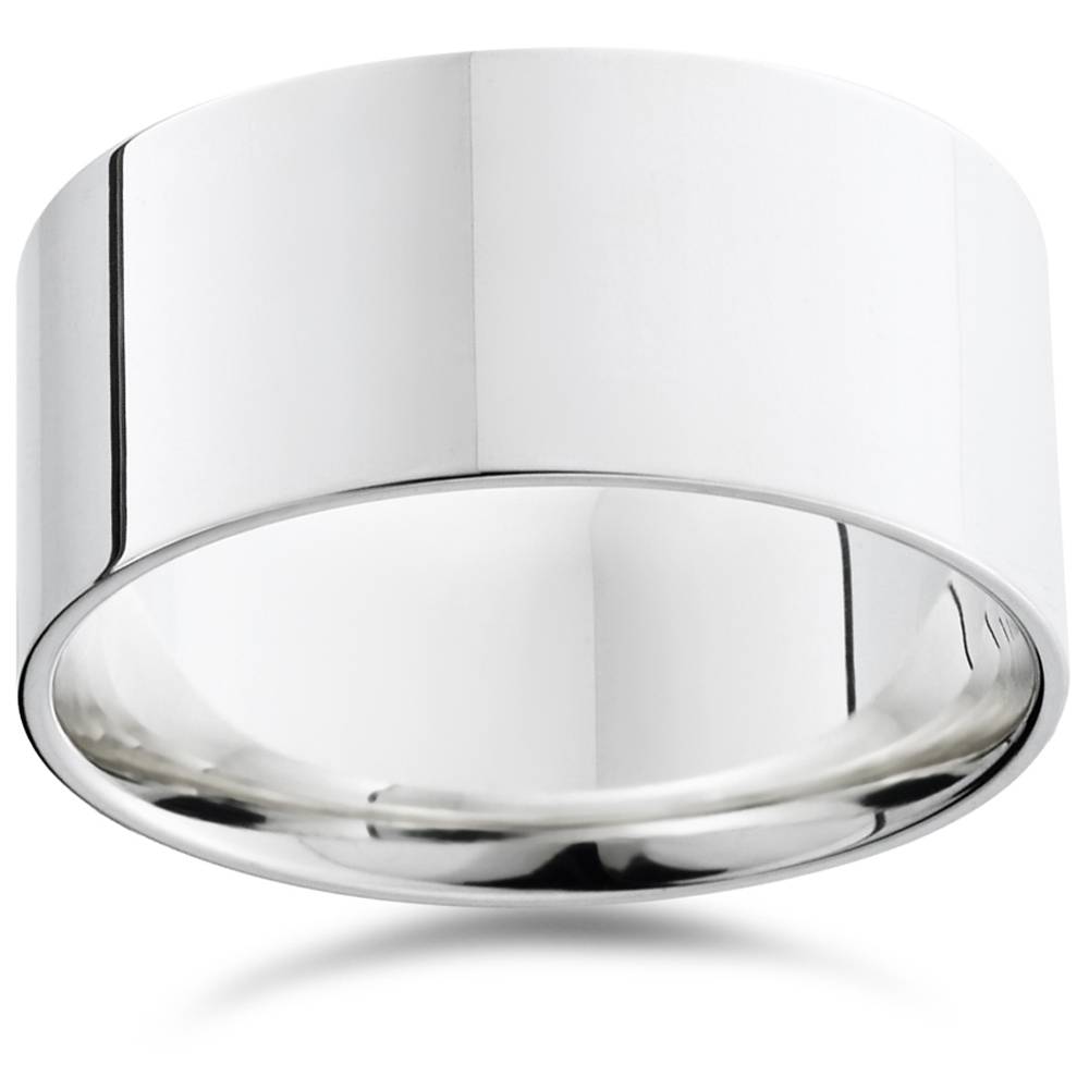 Flat High Polished 10mm Wedding Band 14K White Gold Size Selectable