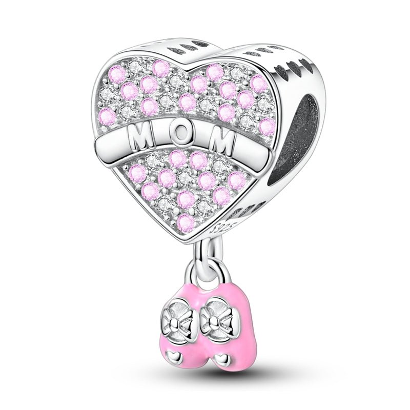 Mom's Love Heart & Baby Shoes Dangle Charm