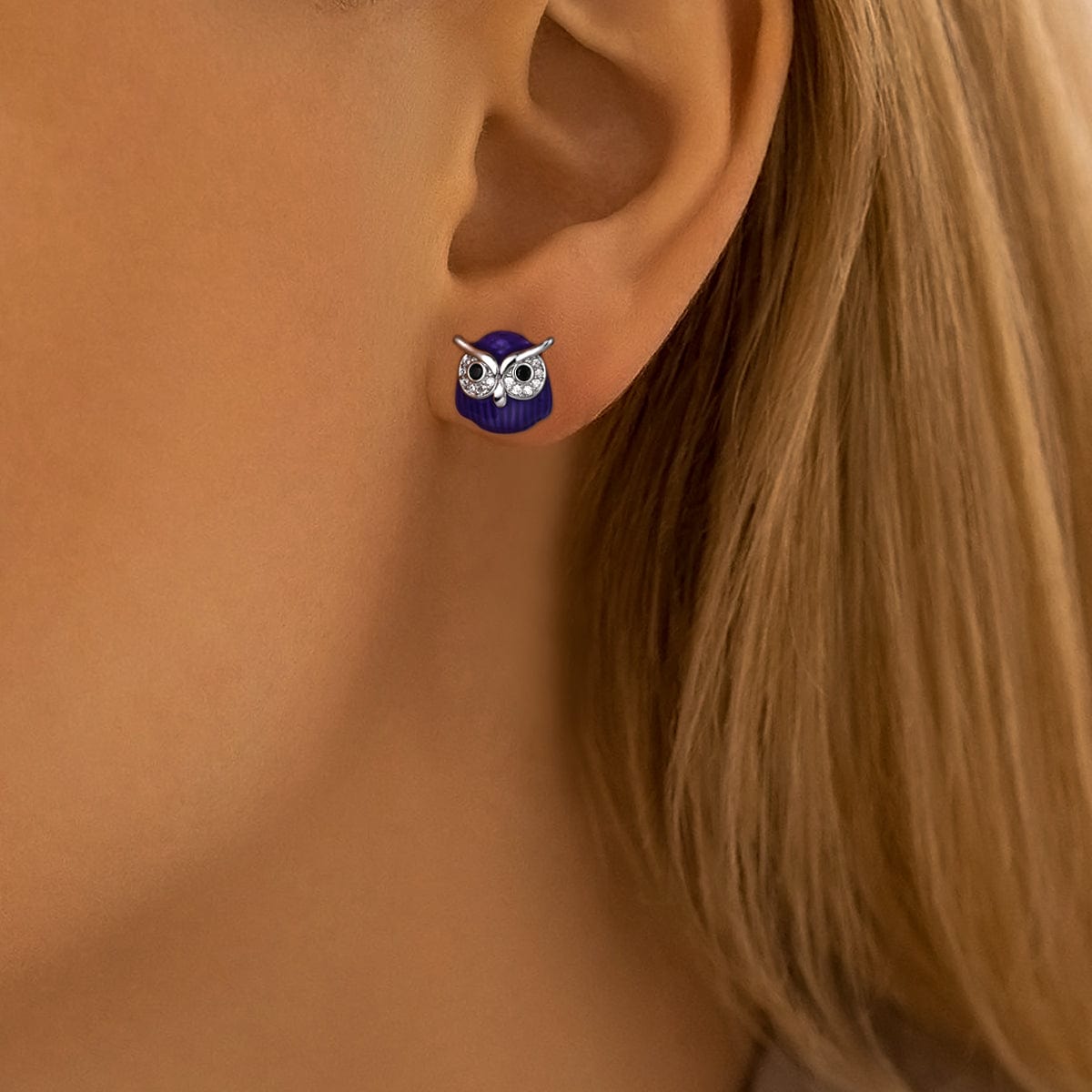 Mystical Night Owl Crystal Stud Earrings