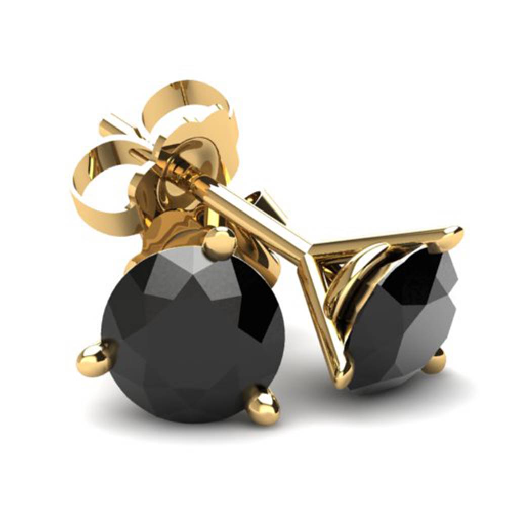 1.50Ct Round Brilliant Cut Heat Treated Black Diamond Stud Earrings in 14K Gold Martini Setting