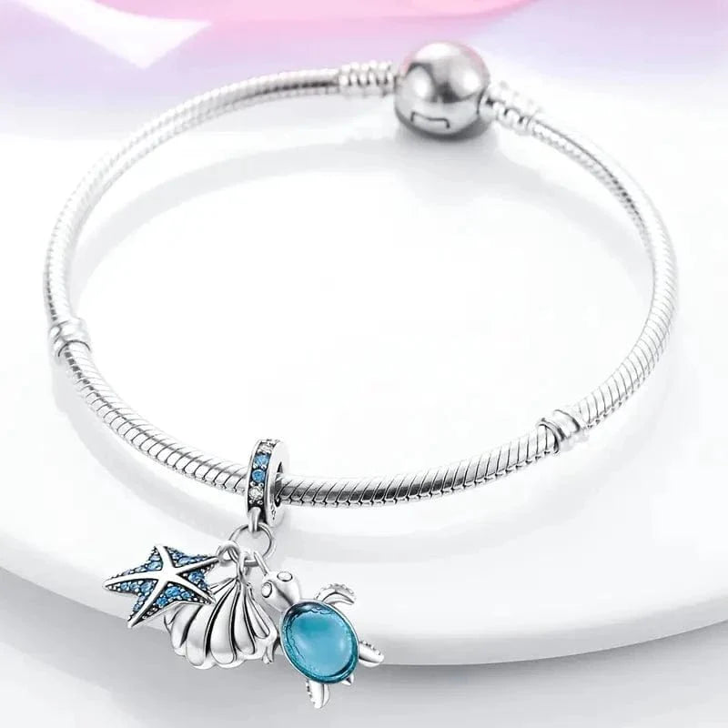 Ocean Starfish Shell and Sea Turtle Triple Dangle Charm