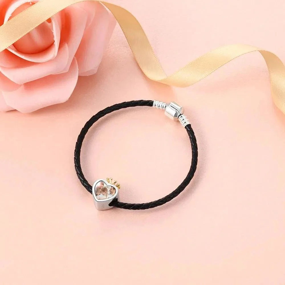 Personalized Crown Heart Photo & Engraving Charm