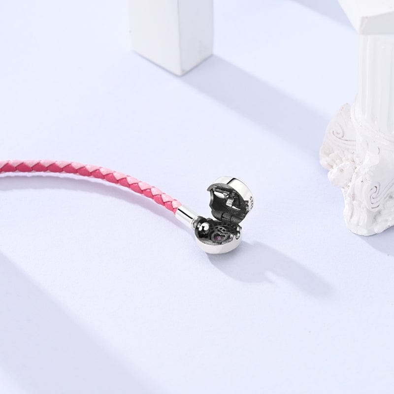 Pink Braided Leather Bracelet with Heart Clasp