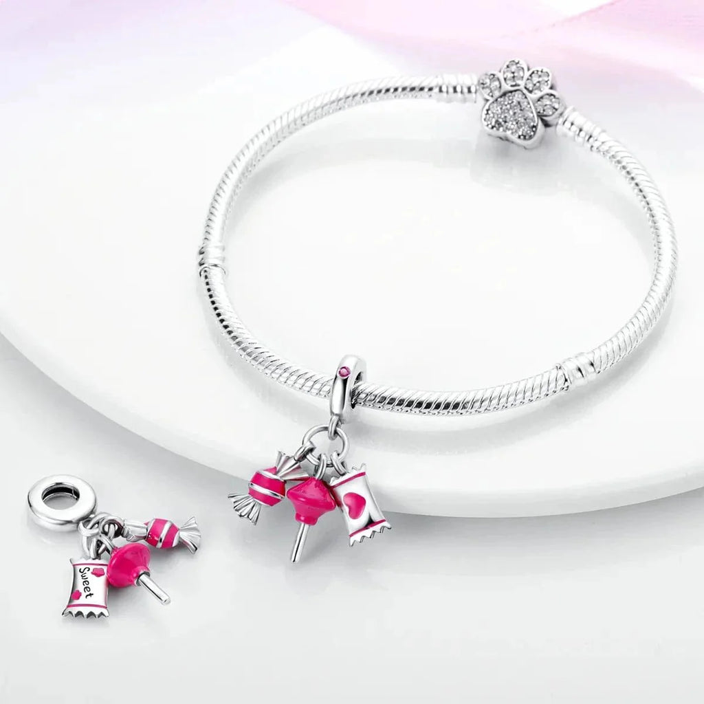 Pink Candy Lollipop Love Triple Dangle Charm