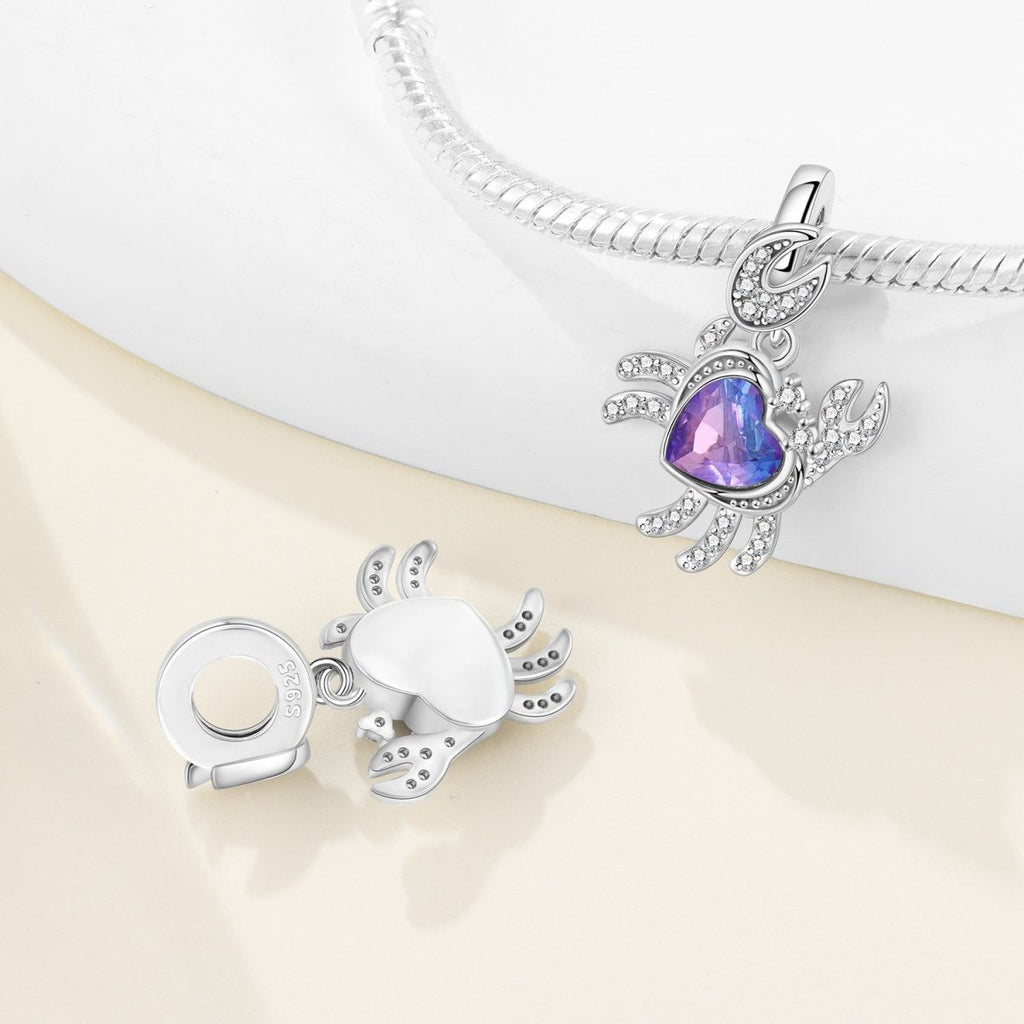 Sparkling Crab with Purple Heart Stone Dangle Charm