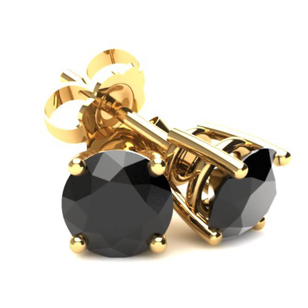 1.25Ct Round Brilliant Cut Heat Treated Black Diamond Stud Earrings in 14K Gold Basket Setting