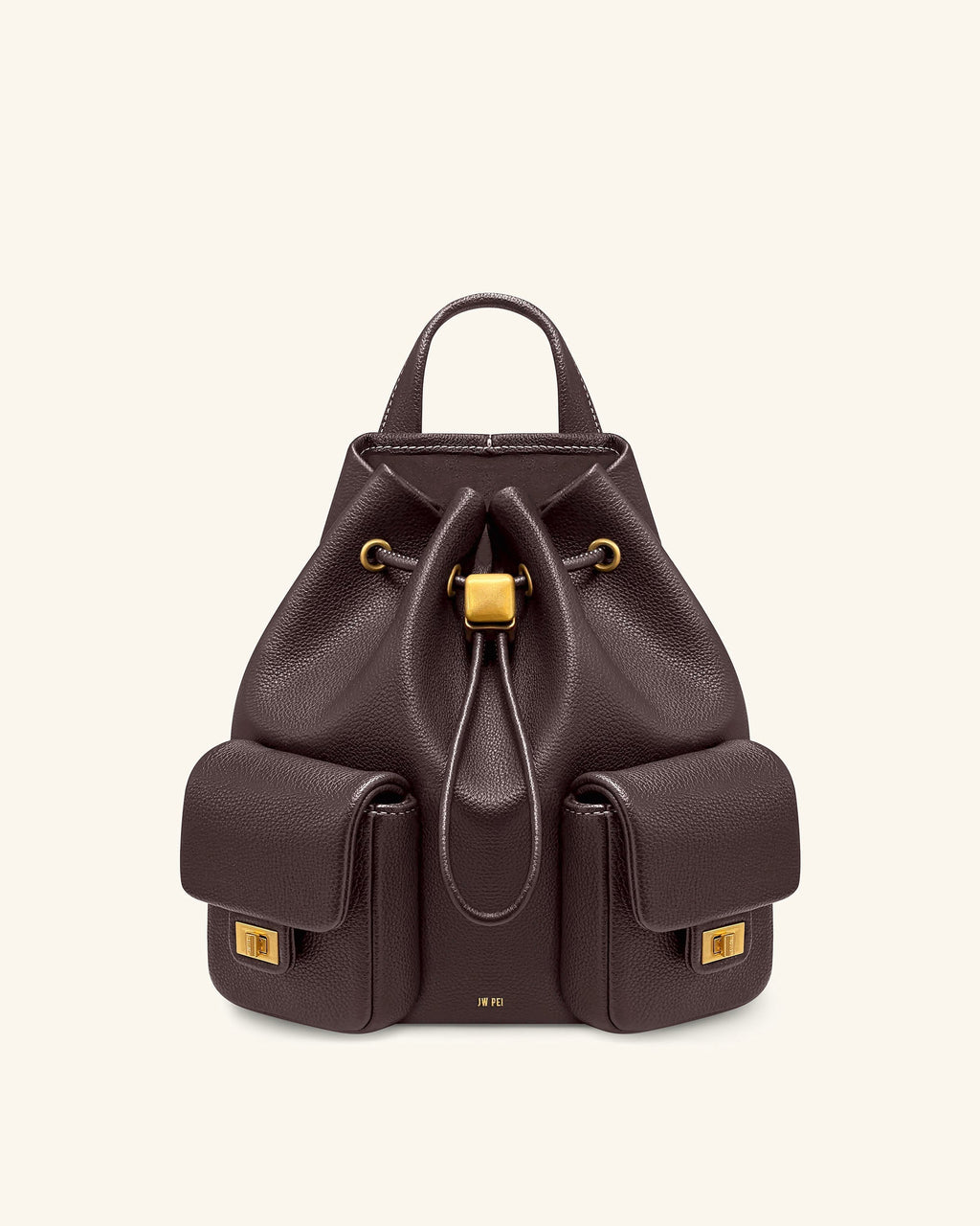 Avery Pebbled Drawstring Utility Backpack – Dark Brown