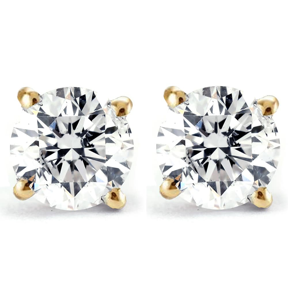 2 Ct Diamond Studs With Screw Backs 14k Yellow Gold