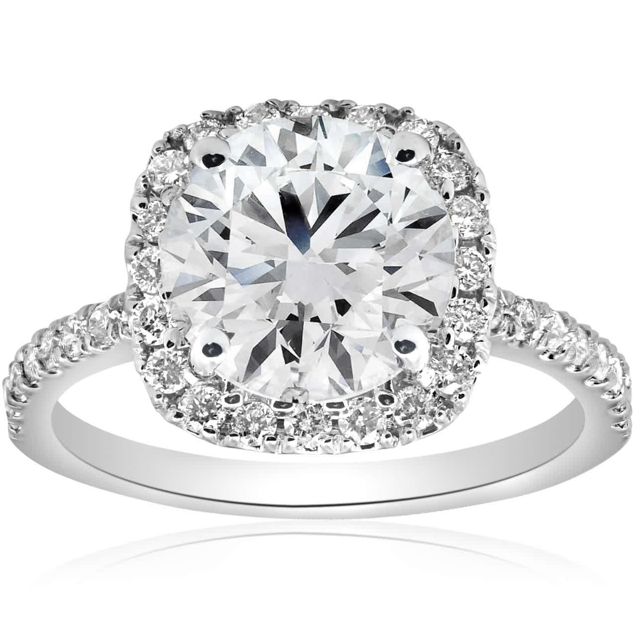 Certified 3 1/2Ct Cushion Halo Diamond Engagement Ring 14k Gold or Pt Lab Grown